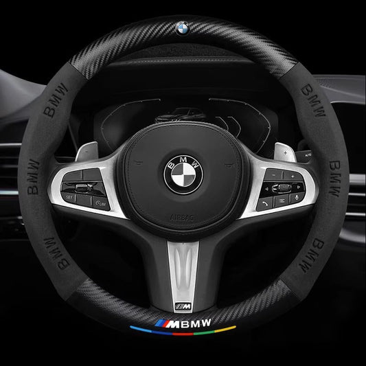 Customized Carbon Fiber Suede Steering Wheel Cover with Car Logo